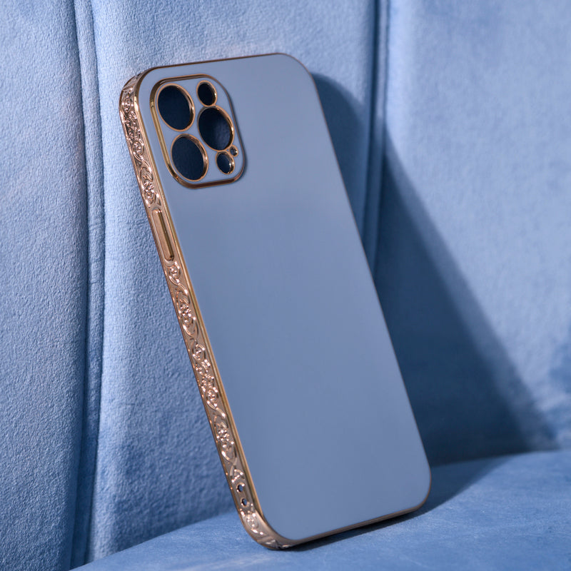Rose Gold Carved Edge Luxury iPhone 12 Pro Max Case iPhone 12 Pro Max June Trading Baby Blue  