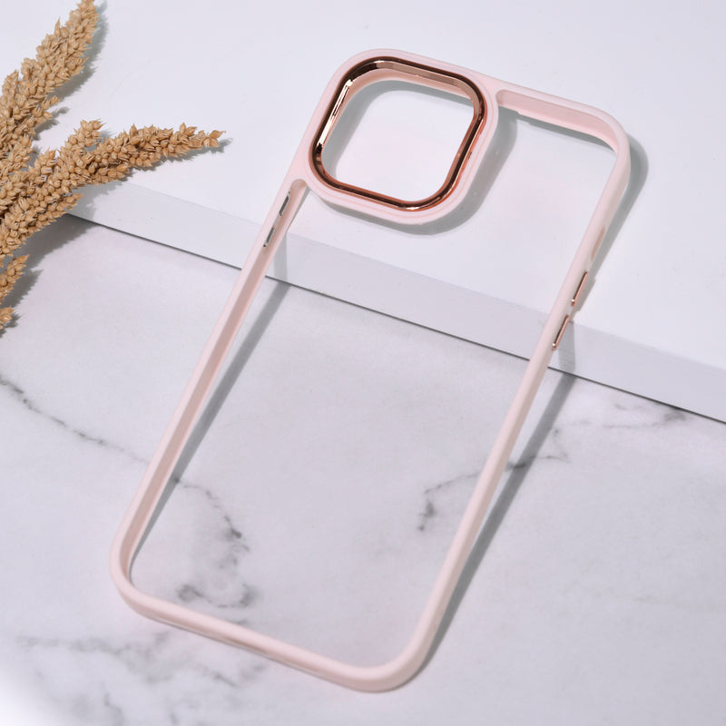 Apple iPhone 12 Acrylic Edge Metallic Transparent Case iPhone 12 June Trading Cream Pink  