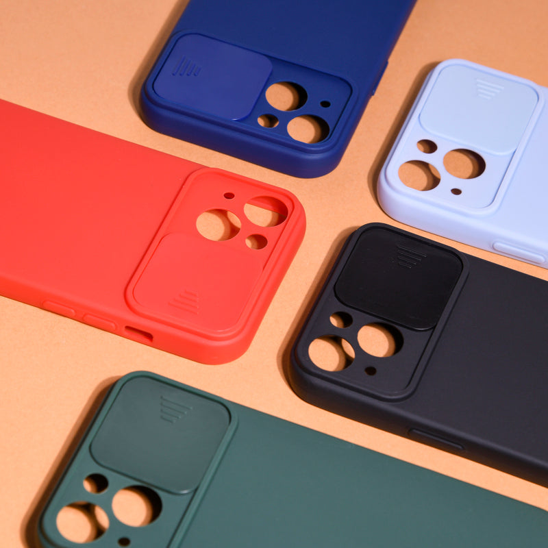 Solid Colour Silicon Case With Camera Slider For Apple iPhone 12