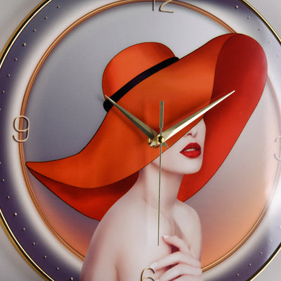 Elegant Lady In Red Hat Wall Clock Wall Clocks June Trading   