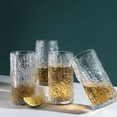 Frosted Crinkled Glass Set Of 4 (Tall) Glasses June Trading   