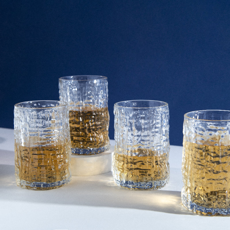 Frosted Crinkled Glass Set Of 4 (Small) Glasses June Trading   