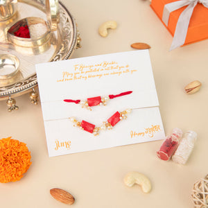 Classic Red Traditional Rakhis For Bhaiya & Bhabhi (Set Of 2) Rakhis June Trading   