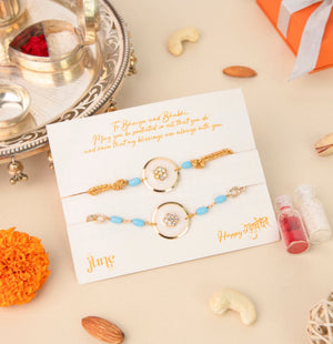 Handicrafted Traditional Rakhis For Bhaiya & Bhabhi (Set Of 2) Rakhis June Trading   