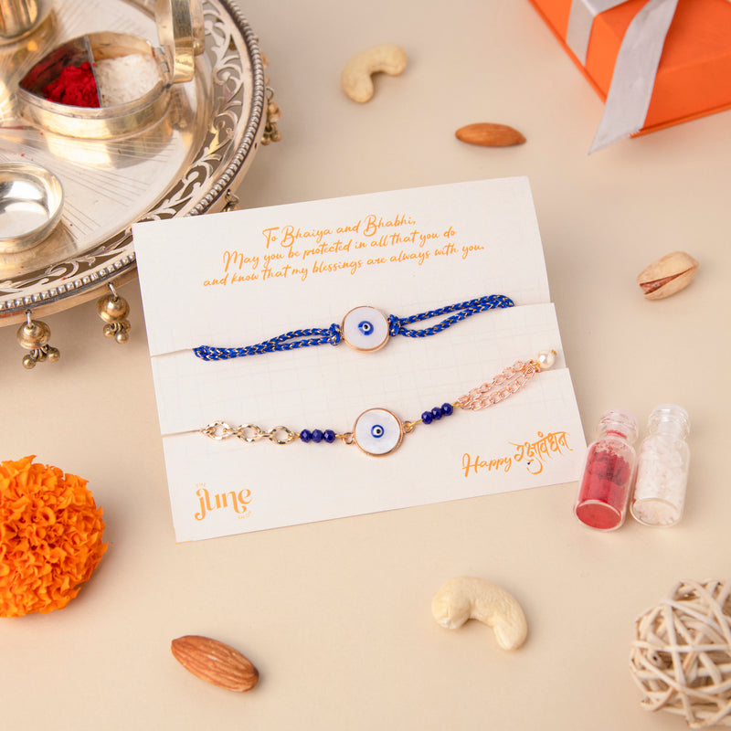 Minimilistic Evil Eye - Traditional Rakhis For Bhaiya & Bhabhi (Set Of 2) Rakhis June Trading   