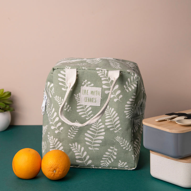 Leafy Delight Heat Insulated Lunch Bag Insulated Lunch Bags June Trading White Leaves Print  