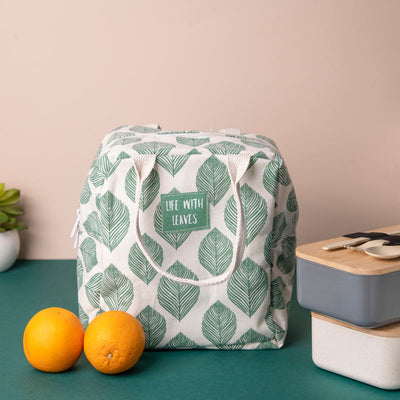 Leafy Delight Heat Insulated Lunch Bag Insulated Lunch Bags June Trading Leaf Block Prints  