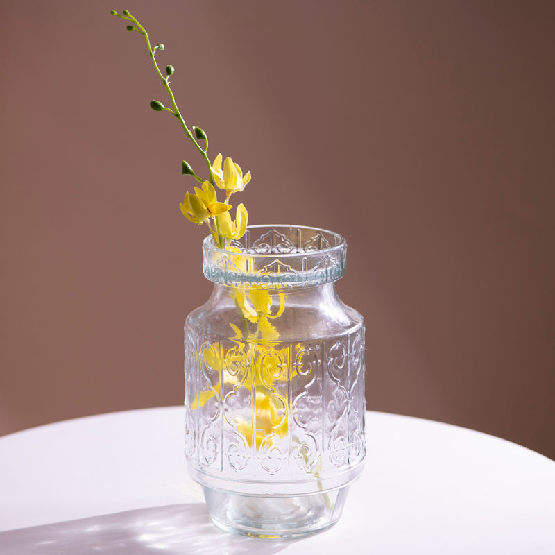 Vintage Motif Embossed Glass Vase Vases June Trading Snowflake White  