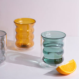 Rippled Tinted Double Walled Glass Glasses June Trading   