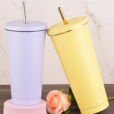 Radiant Quench Tumbler with Golden Straw