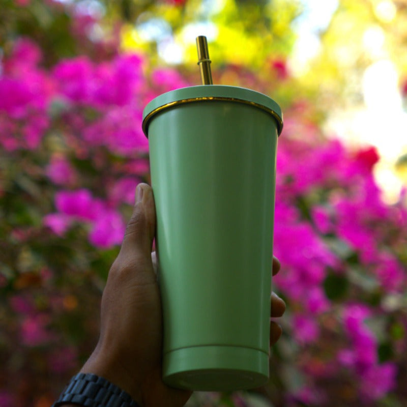 Radiant Quench Tumbler with Golden Straw