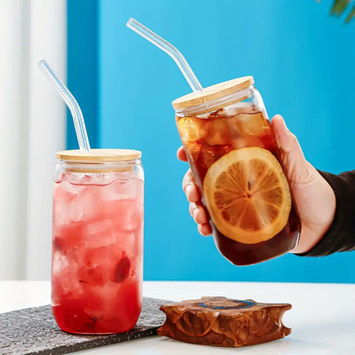 Sip in Style: Round Glass Sipper with Straw