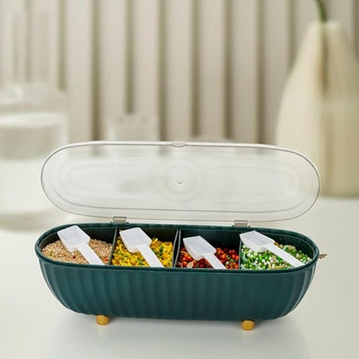 FlavorFortress: 4-Compartment Spice Box with Lid