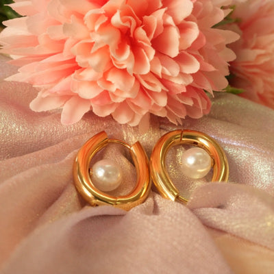 Sparkle & Shine Earrings - Pearl In Hoops