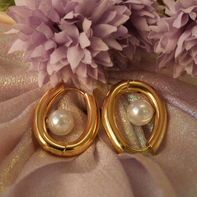 Sparkle & Shine Earrings - Pearl In Hoops