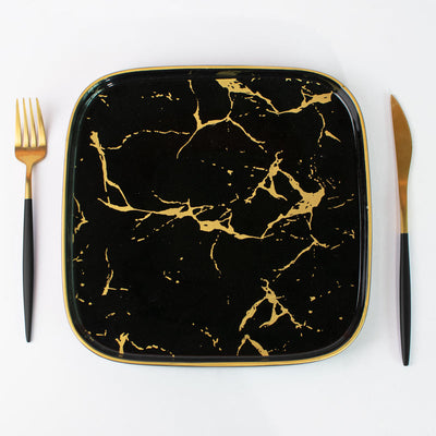 Gold On Black Marble Square Snack Plate (8 Inches) Starter Plates June Trading   