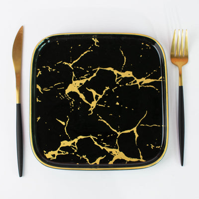 Gold On Black Marble Square 20 Pieces Dinnerware Dinner Sets June Trading   