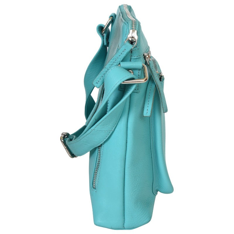 Portlee Leather Travel Messenger Sling Bag for men & women, Natural NDM Turquoise (H1) Messenger & Sling Bag Portlee   