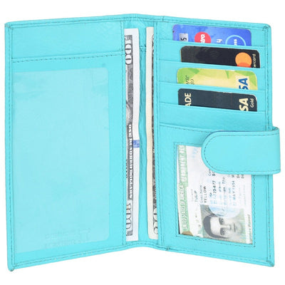 Women's Wallet Genuine Leather Credit Debit Card Holder, Sky Blue Checkbook Holder Portlee   