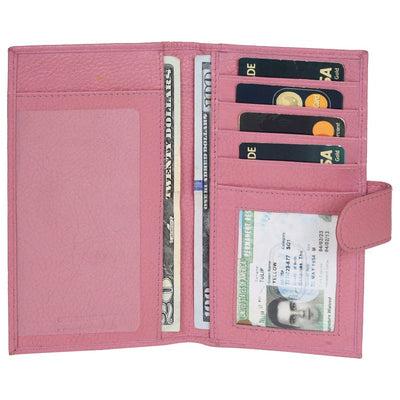Women's Wallet Genuine Leather Credit Debit Card Holder, Pink Checkbook Holder Portlee   