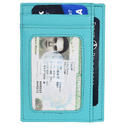 Genuine Leather Stylish Slim Atm Credit ID Card Holder Money Wallet for Men Women, Sky Blue Card Holder Portlee   