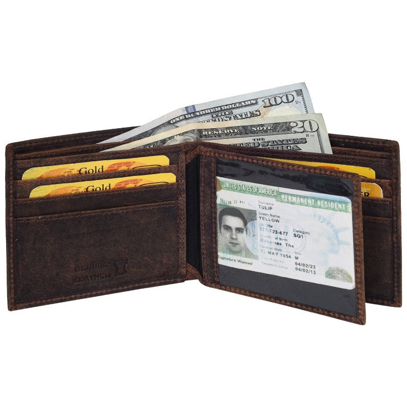 Hunter Leather Credit Cards ID Holder Bifold Wallet, Brown Wallet Portlee   