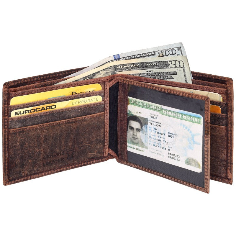 Hunter Leather Credit Cards ID Holder Bifold Wallet, Tan Wallet Portlee   