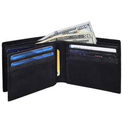 Hunter Leather Credit Cards ID Holder Bifold Wallet, Black Wallet Portlee   