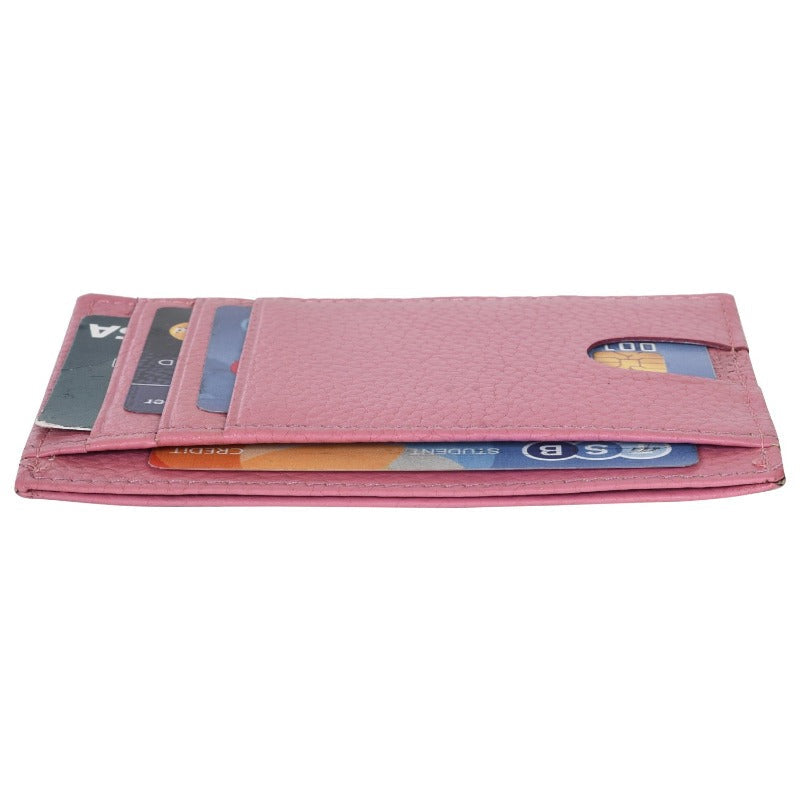 Genuine Leather Stylish Slim Atm Credit ID Card Holder Money Wallet for Men Women, Pink Card Holder Portlee   