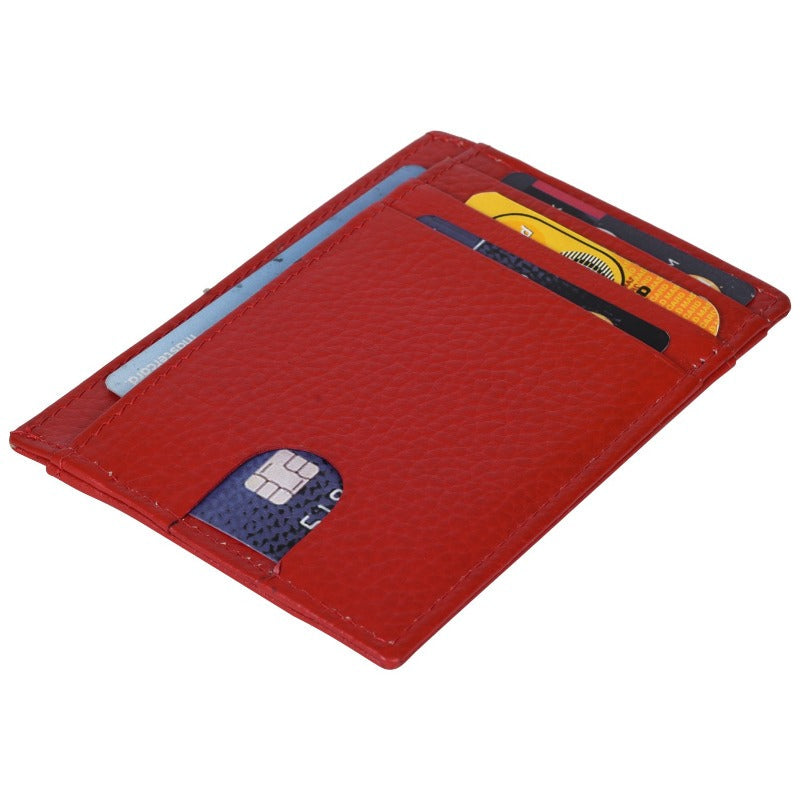 Genuine Leather Stylish Slim Atm Credit ID Card Holder Money Wallet for Men Women, Red Card Holder Portlee   