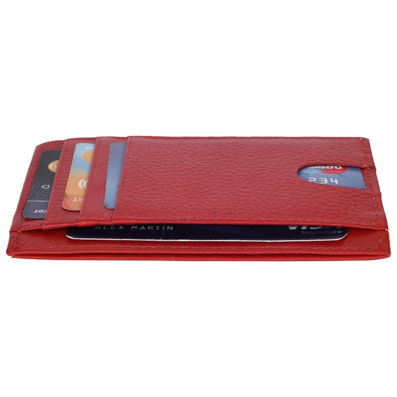 Genuine Leather Stylish Slim Atm Credit ID Card Holder Money Wallet for Men Women, Red Card Holder Portlee   