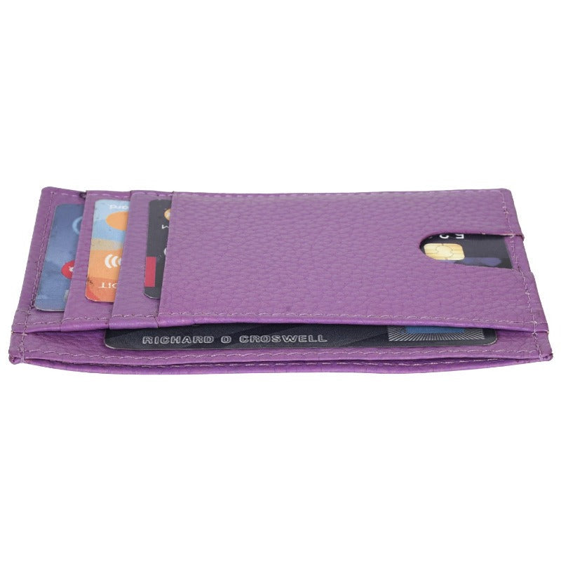 Genuine Leather Stylish Slim Atm Credit ID Card Holder Money Wallet for Men Women, Purple Card Holder Portlee   