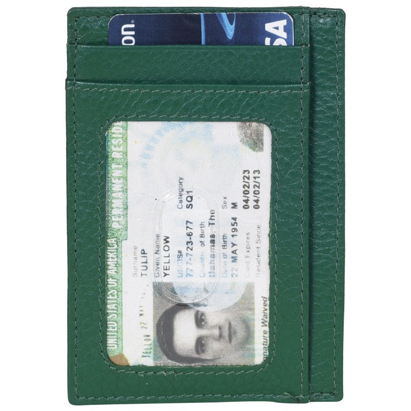 Genuine Leather Stylish Slim Atm Credit ID Card Holder Money Wallet for Men Women, Bottle Green Card Holder Portlee   
