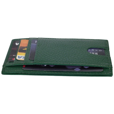 Genuine Leather Stylish Slim Atm Credit ID Card Holder Money Wallet for Men Women, Bottle Green Card Holder Portlee   