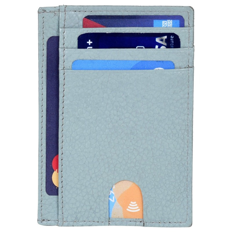 Genuine Leather Stylish Slim Atm Credit ID Card Holder Money Wallet for Men Women, Blue Grey Card Holder Portlee   