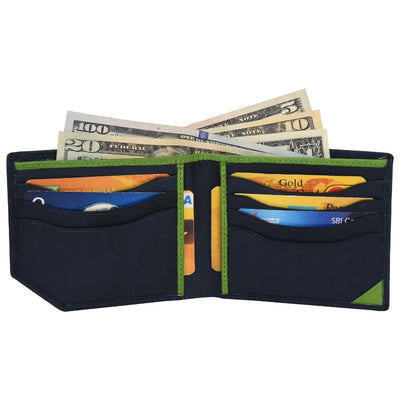 Slim Leather Bifold Wallet - Blue (Green Cut) Wallet Portlee   