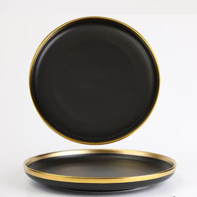 Jet Black Gold Rimmed Dinner Plate Dinner Plates June Trading Dinner Plate  