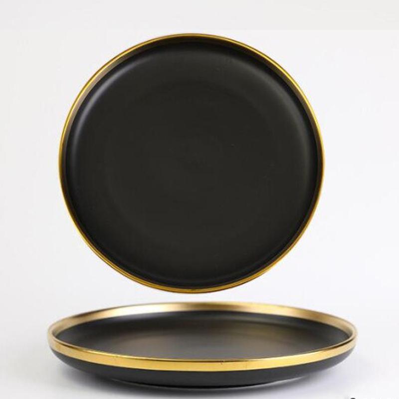 Jet Black Gold Rimmed Starter Plate Starter Plates June Trading   