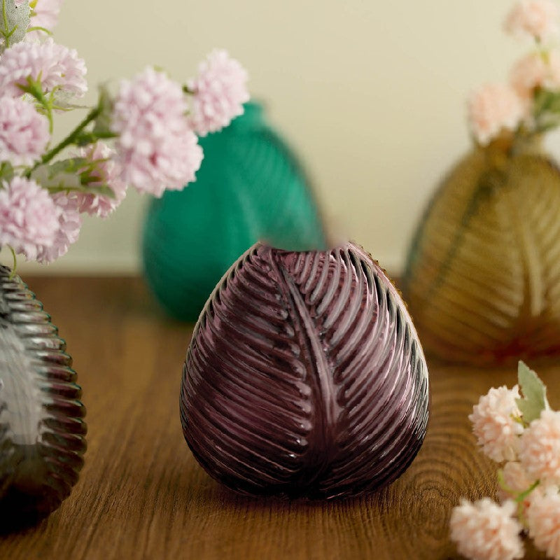 Leaf Imprint Modish Glass Vase Vases June Trading   