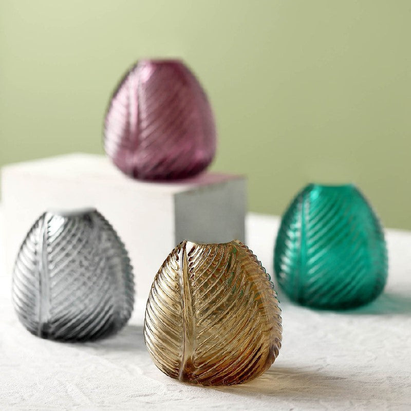 Leaf Imprint Modish Glass Vase Vases June Trading   
