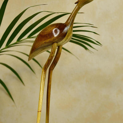 Elegant Wooden Carved Flamingo Sculpture: Premium Abstract Decor Accent