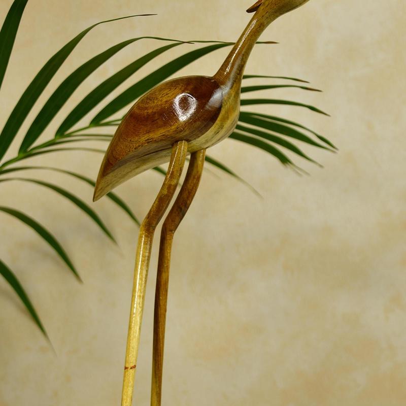 Elegant Wooden Carved Flamingo Sculpture: Premium Abstract Decor Accent