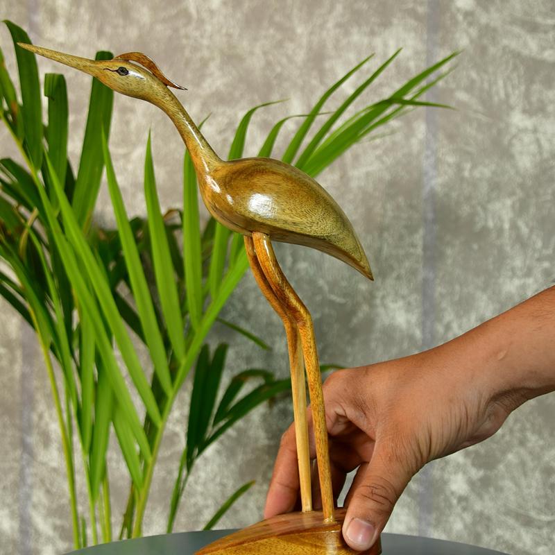 Elegant Wooden Carved Flamingo Sculpture: Premium Abstract Decor Accent