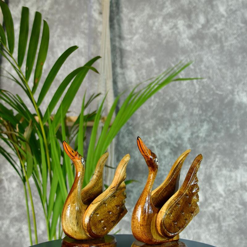 Pair Of Wooden Handcarved Swan