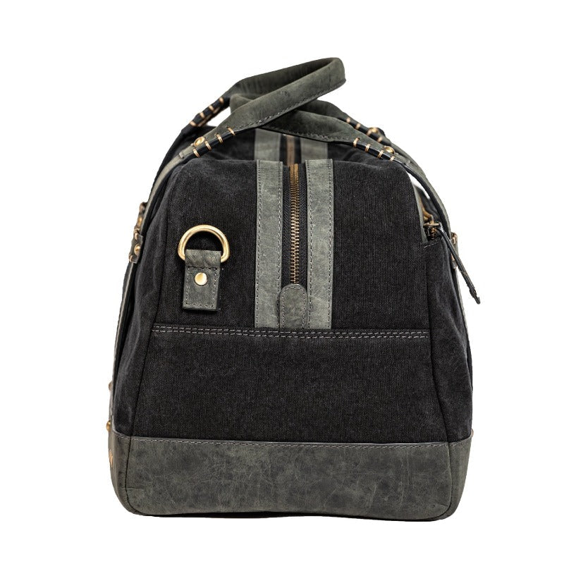 Genuine Leather Canvas Stylish Travel Duffle Bag (16 inch), Black Duffle Bag Portlee   