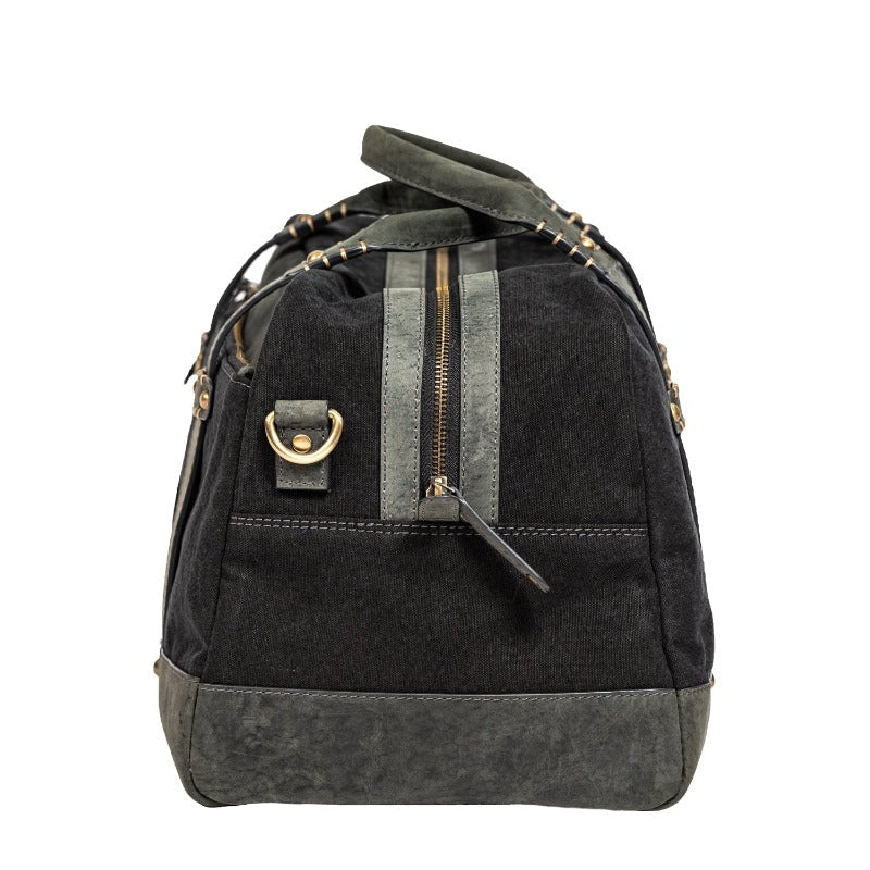 Genuine Leather Canvas Stylish Travel Duffle Bag (16 inch), Black Duffle Bag Portlee   