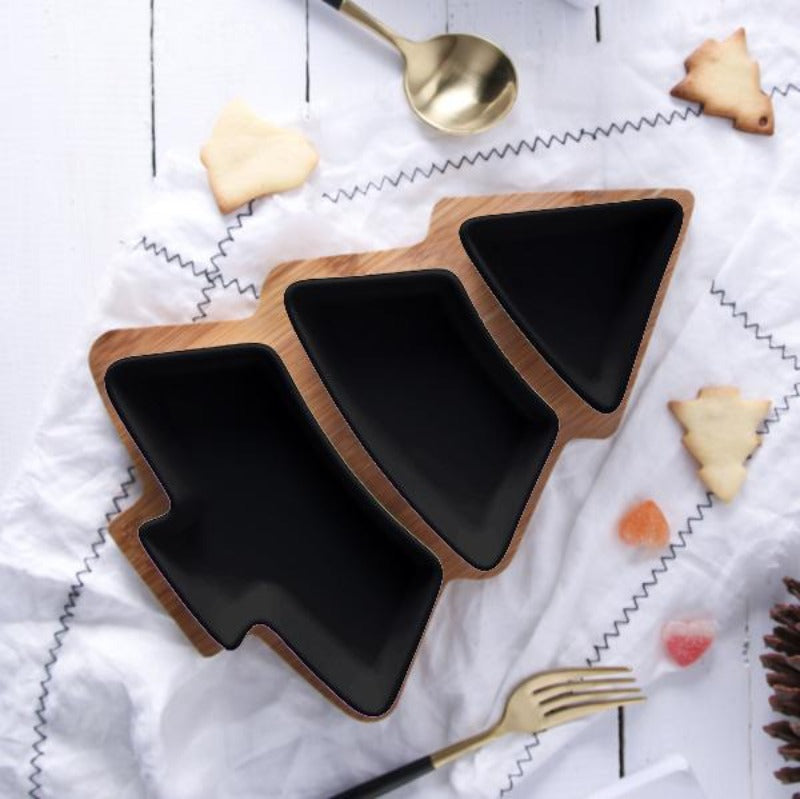 Christmas Tree Shaped Serving Tray Serving Plates June Trading Pitch Black  