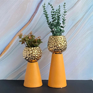 Tangerine Yellow & Gold Nordic Ceramic Flower Vase Vases June Trading   