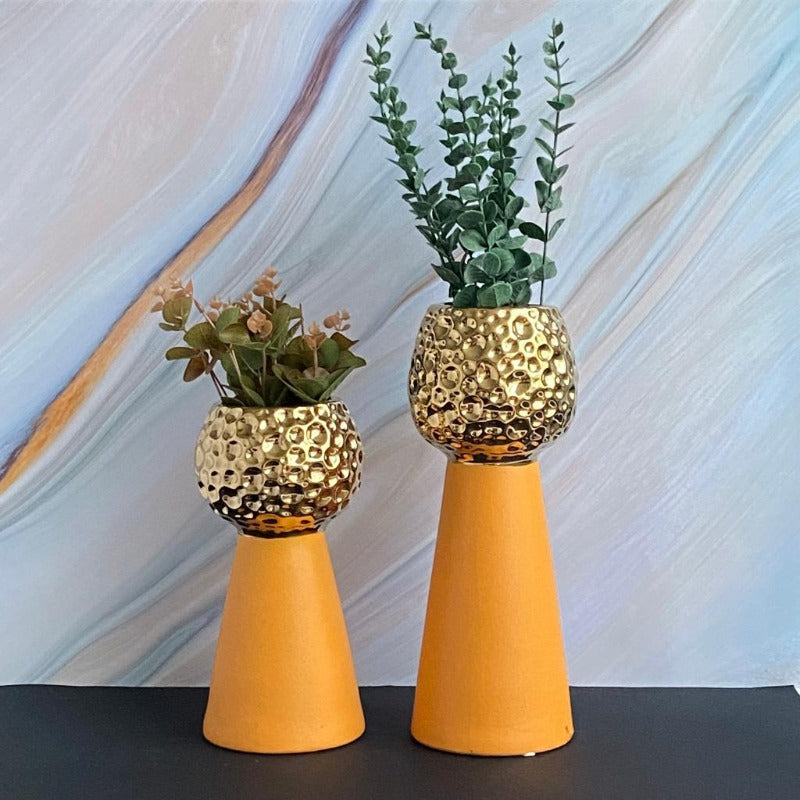 Tangerine Yellow & Gold Nordic Ceramic Flower Vase Vases June Trading   