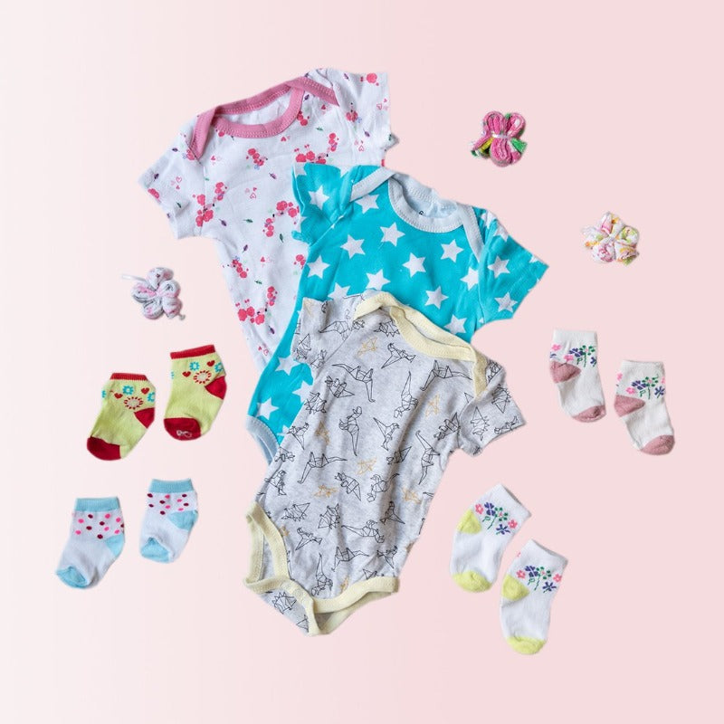 Baby White Stars Print Romper Set - (Pack of 10) Baby Gift Set June Trading   